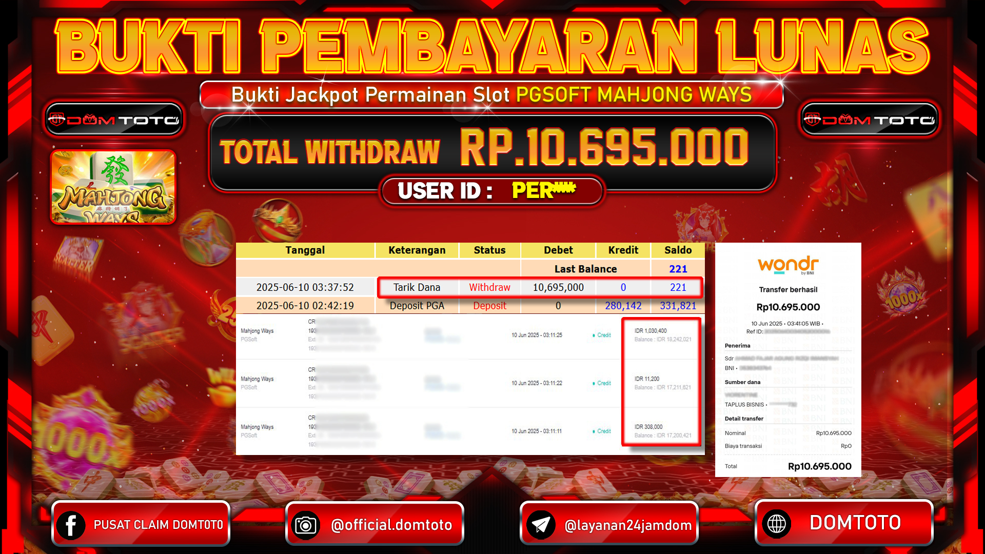 JACKPOT SLOT MAHJONG WAYS 10  JUNI 2025